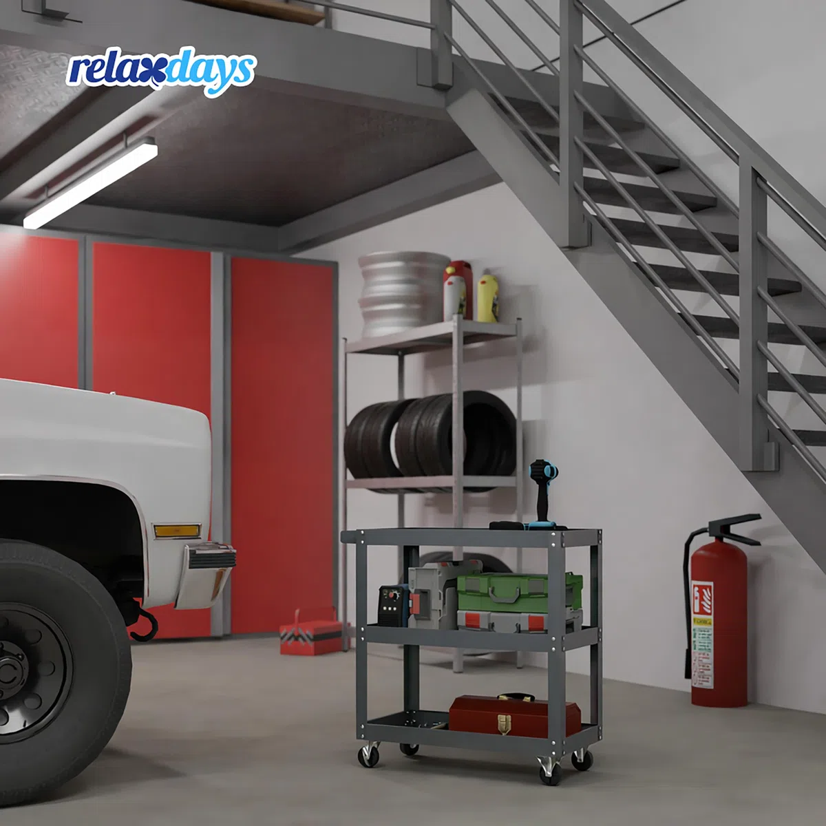 Relaxdays Werkstattwagen, Werkzeugwagen mit 3 Ebenen, mobiler Montagewagen, bis 100 kg belastbar, HBT: 76x78x35 cm, grau