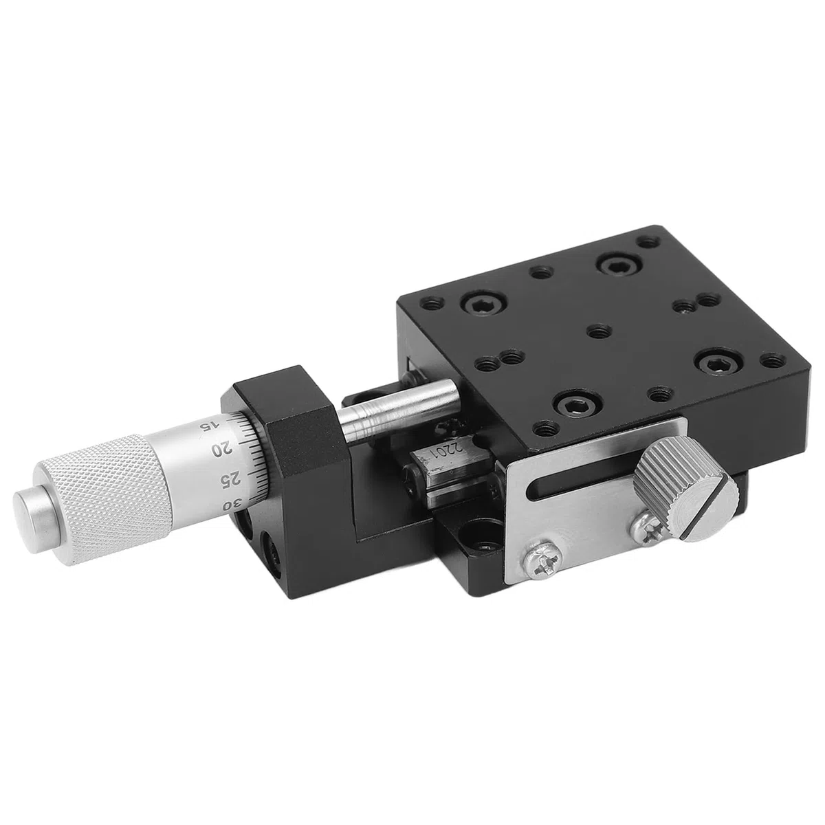 Manueller, präziser Lineartisch, hochgenaue Kreuzrollenführung, X-Achsen-Gleitplattform für optische Instrumente, Laborgeräte, Aluminiumlegierung, 40 x 40 mm, schwarz eloxi