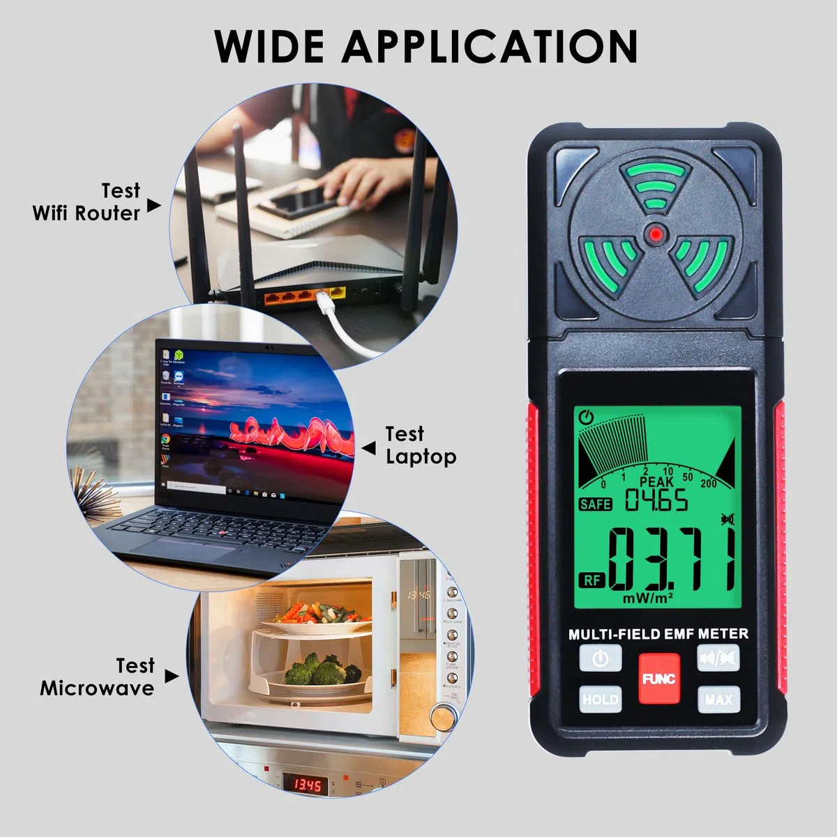 EMF Messgerät Strahlungsdetektor Digitaler Elektromagnetische Felder Handgehaltener EF/MF/RF Elektromagnetische Strahlung Messgerät mit LCD Alarm EMF-Inspektionen für Zuhause, Büro, Outdoor