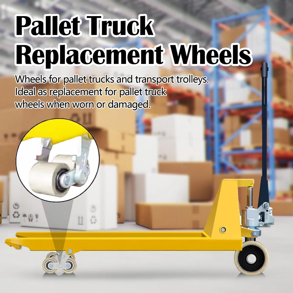 4 Stück Hubwagenrollen Nylon 80 x 70mm, Achse 20mm Hubwagen Rollen mit Kugellager Hubwagenräder Hubwagenrollen Räder Rollen Belastbarkeit 1000kg für Hubwagen Transportwagen