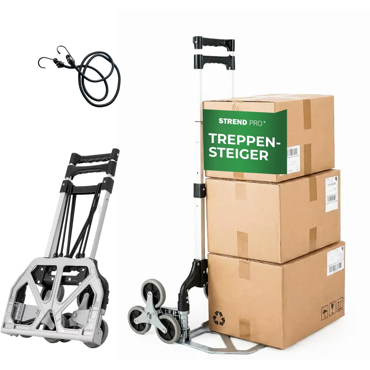 STREND PRO Sackkarre Treppensteiger 80kg | Klappbare Treppenkarre mit 3-Rad-System | Robuste Transportkarre für Treppen & Stufen | Handkarre Höhenverstellbar & Kompakt