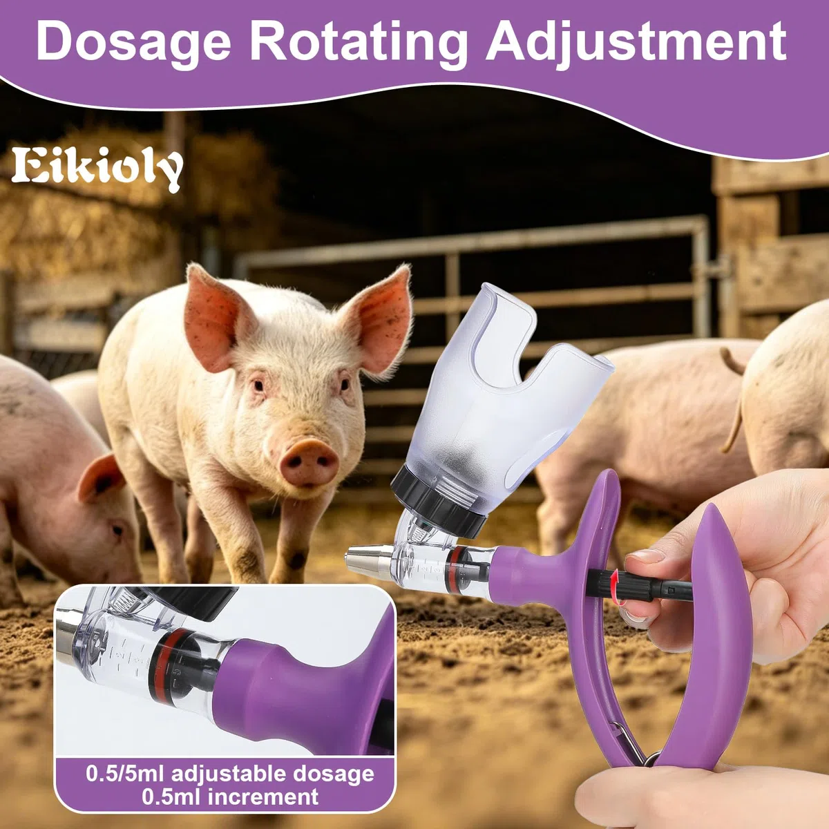 5 MLViehspritze, Automatischer Dauereinspritzer, Rinderspritze, Einstellbare Kontinuierliche Impfstoffspritze, Geflügel- Und for Schweine, Rinder, Schafe, Geflügelchtausrüstung (Purple, 5ML)