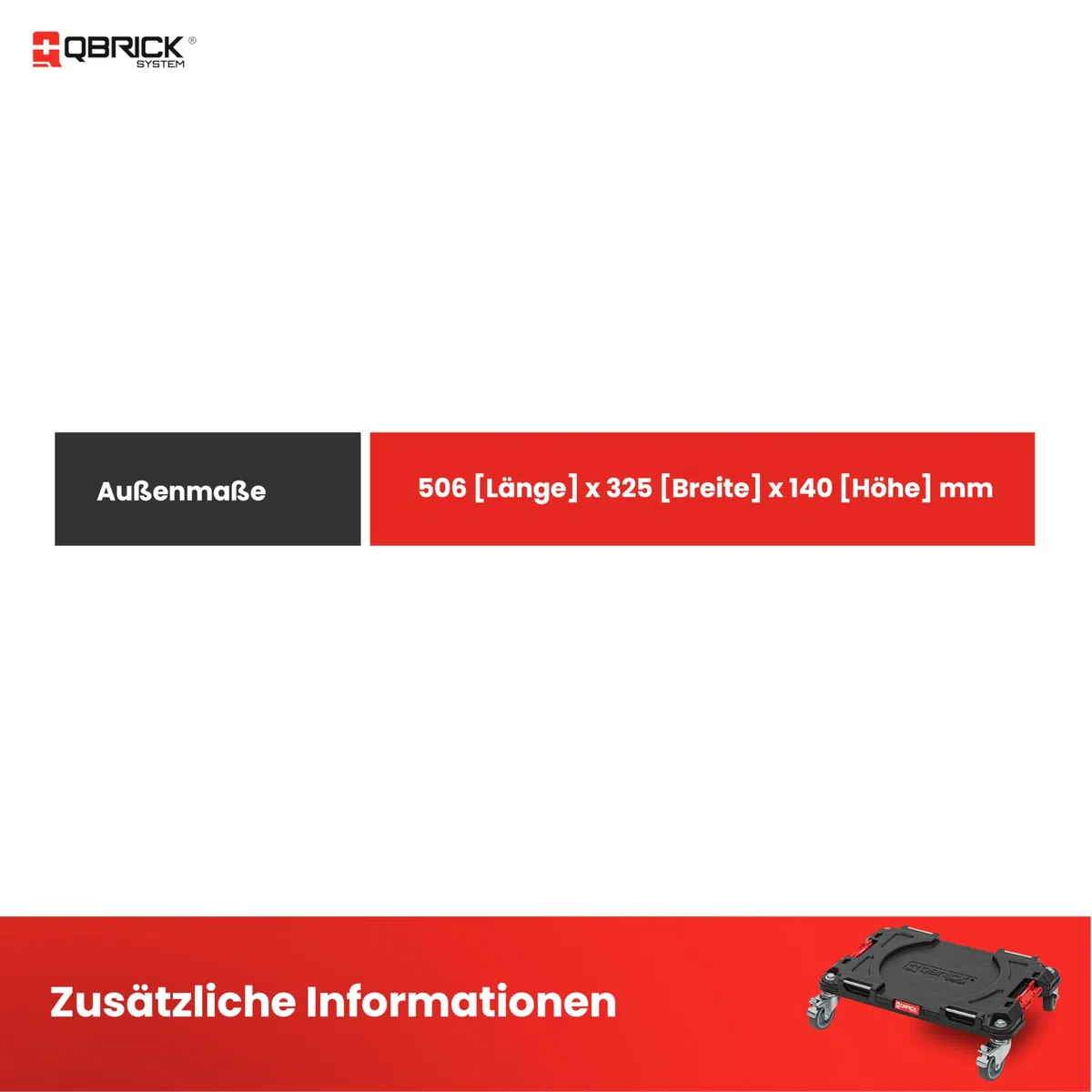 Qbrick System Transportroller Rollbrett Transportbrett 100 kg Tragkraft PRO Transport Platform Schwarz Rot 506 x 325 x 140 mm