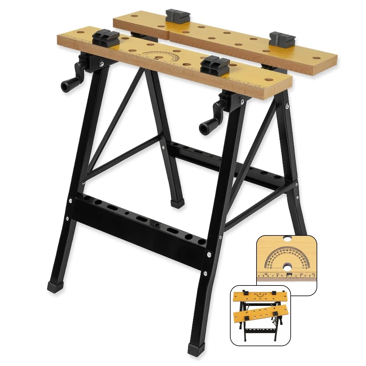 WALTER Werk- und Spanntisch, 100 kg Tragkraft, große Arbeitsfläche, klappbar und vielseitig verstellbar, universell einsetzbar, zum Schleifen, Sägen oder Einspannen von Werkstücken, Arbeitshöhe 77 cm