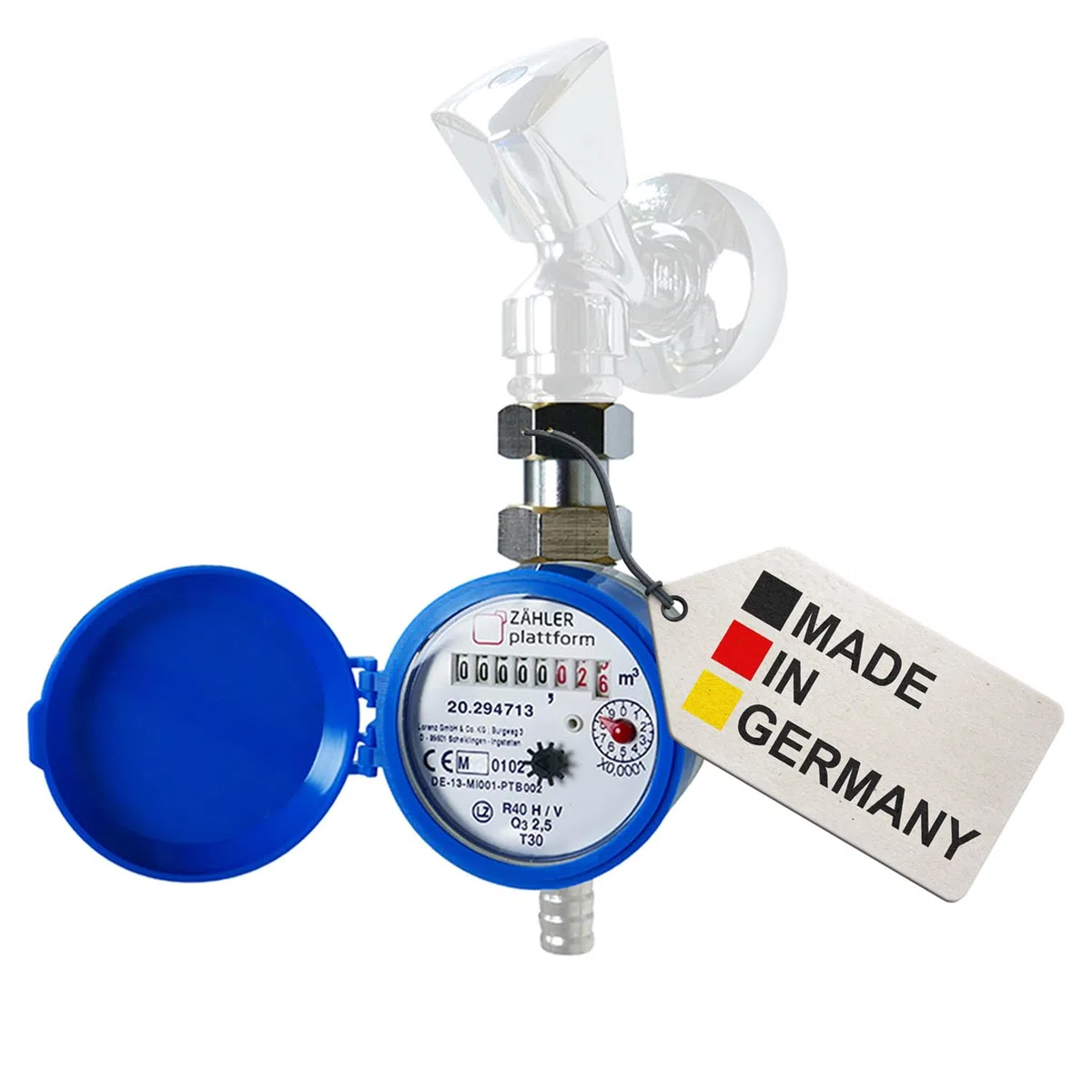Wasserzähler Garten geeicht 2026 Wasseruhr MADE IN GERMANY Gartenwasserzähler Zapfhahn Qn 1,5 BL 80 mm 3/4 Zoll