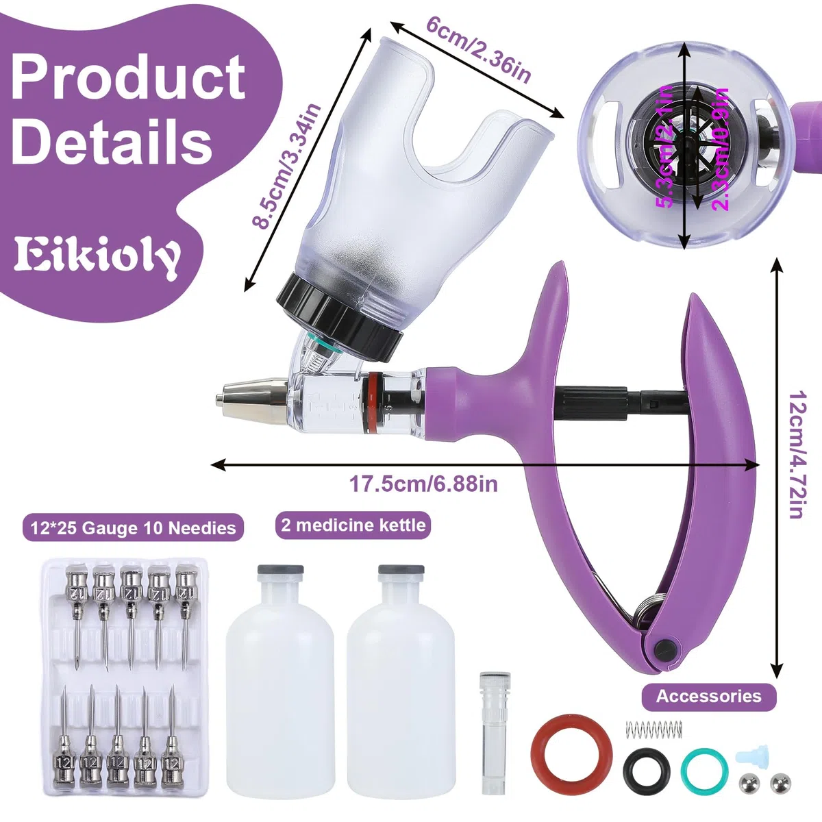 5 MLViehspritze, Automatischer Dauereinspritzer, Rinderspritze, Einstellbare Kontinuierliche Impfstoffspritze, Geflügel- Und for Schweine, Rinder, Schafe, Geflügelchtausrüstung (Purple, 5ML)