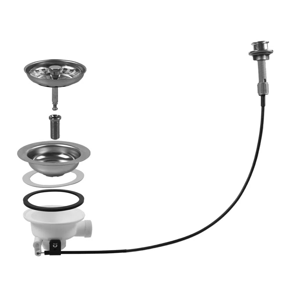 Sarini Siebkorb Exzenterventil mit Seil Drehexzenter Ablaufgarnitur Spüle G1-1/2 Durchmesser 114mm für Küchenspüle und Geschirrspüler Entwässerungslösungen