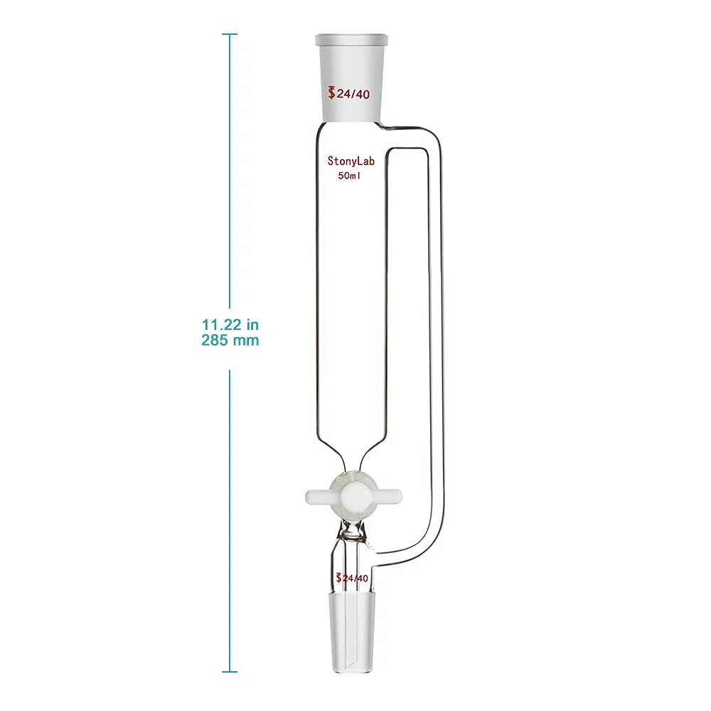 stonylab Druckausgleichender Tropftrichter, Borosilikatglas Tropftrichter, 24/40 Gelenk, 50ml mit PTFE-Absperrhahn für Labor (50ml)