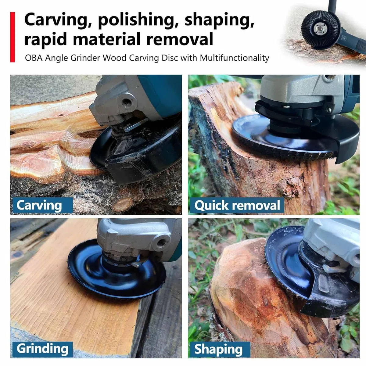 OBA Holz Schleifscheibe für Winkelschleifer 125mm, Holz Schleifen, Baumstumpf Entfernen, Frässcheibe zum Formen Schleifen Schnitzen 3 Stück