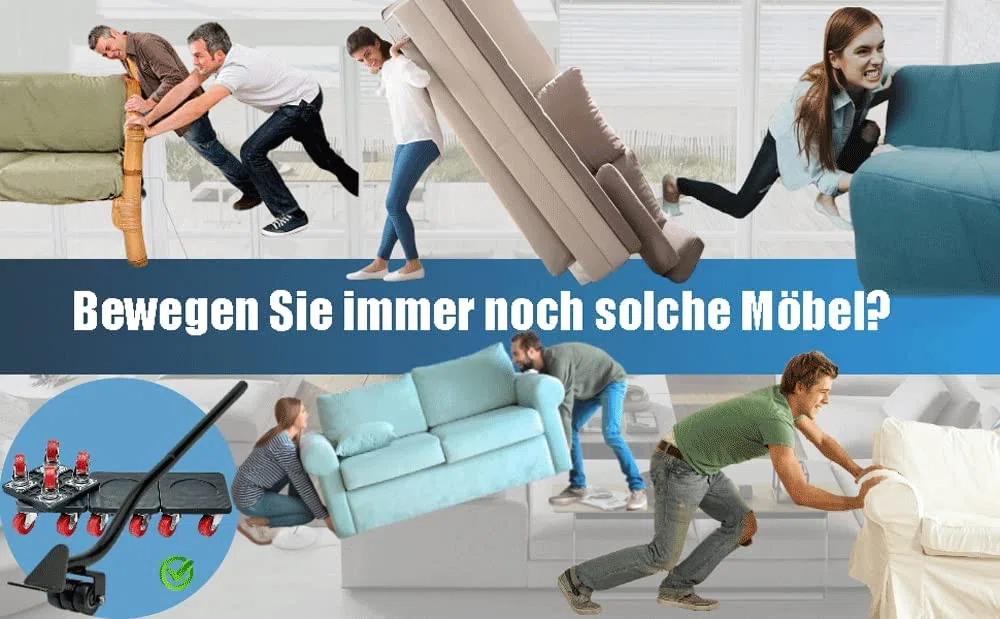 PULLEY Möbel Transportrollen Set, Möbelheber mit 4 Stück Bewegen Sliders Schwere Möbelrollen Verschieben Werkzeuge Max for 400KG, 360 Graddrehbar Pads PU Rad
