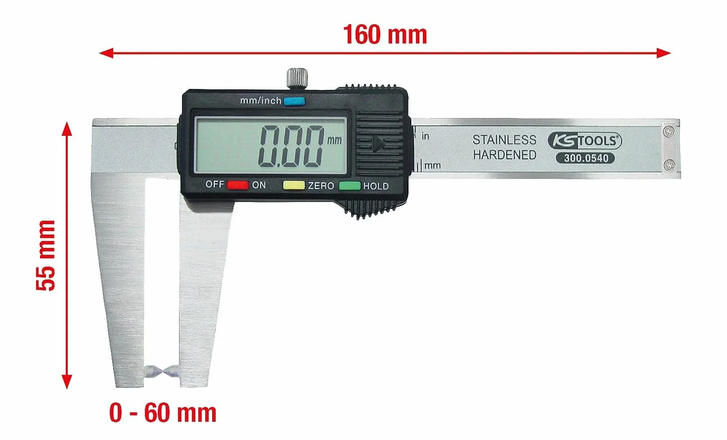 KS Tools 300.0540 Digital-Bremsscheiben-Messschieber 0-60mm, 160mm