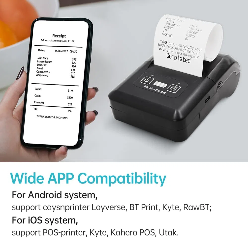 Bisofice Bondrucker 58mm Bluetooth Bondrucker, Kabelloser Thermodrucker Belegdrucker, Unterstützt Bluetooth+USB, kompatibel mit iOS Android Windows, für Restaurants, Einzelhandel
