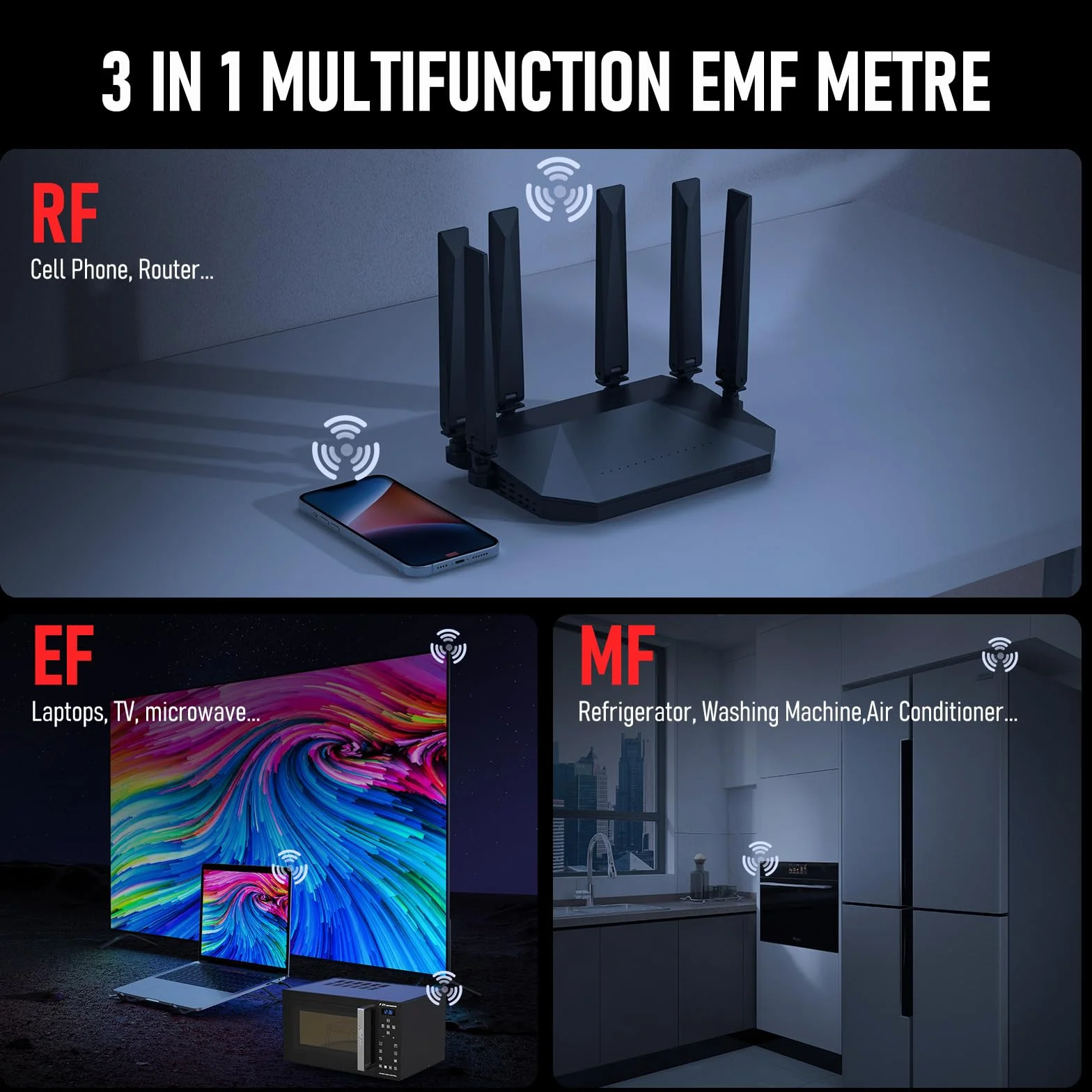 YOJOCK EMF Messgerät 3-in-1 Strahlungsmessgerät und Strahlungsdetektor mit Datenhalte- und Maximalwertspeicher, misst EMF, RF, MF, WiFi und Elektrosmog, für Zuhause und Outdoor, Rot