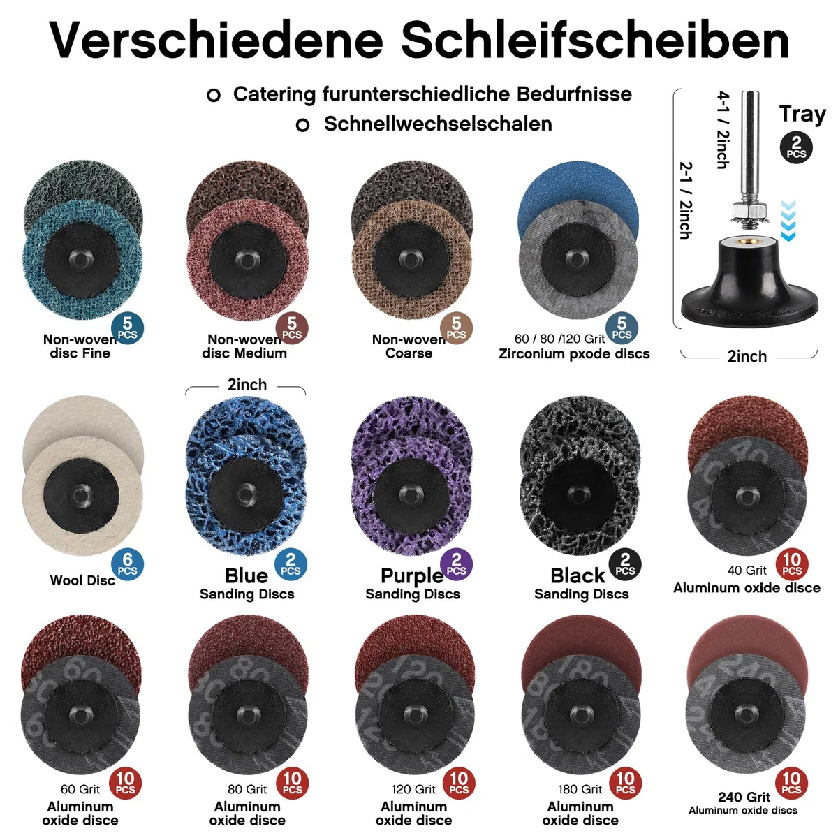104PCS Schleifwerkzeug-Set, 2 inch (50mm) CSD-Scheiben, Nylongewebe-Scheiben zum Schleifen, Polieren, Entzundern, für Metall, Stahl, Edelstahl
