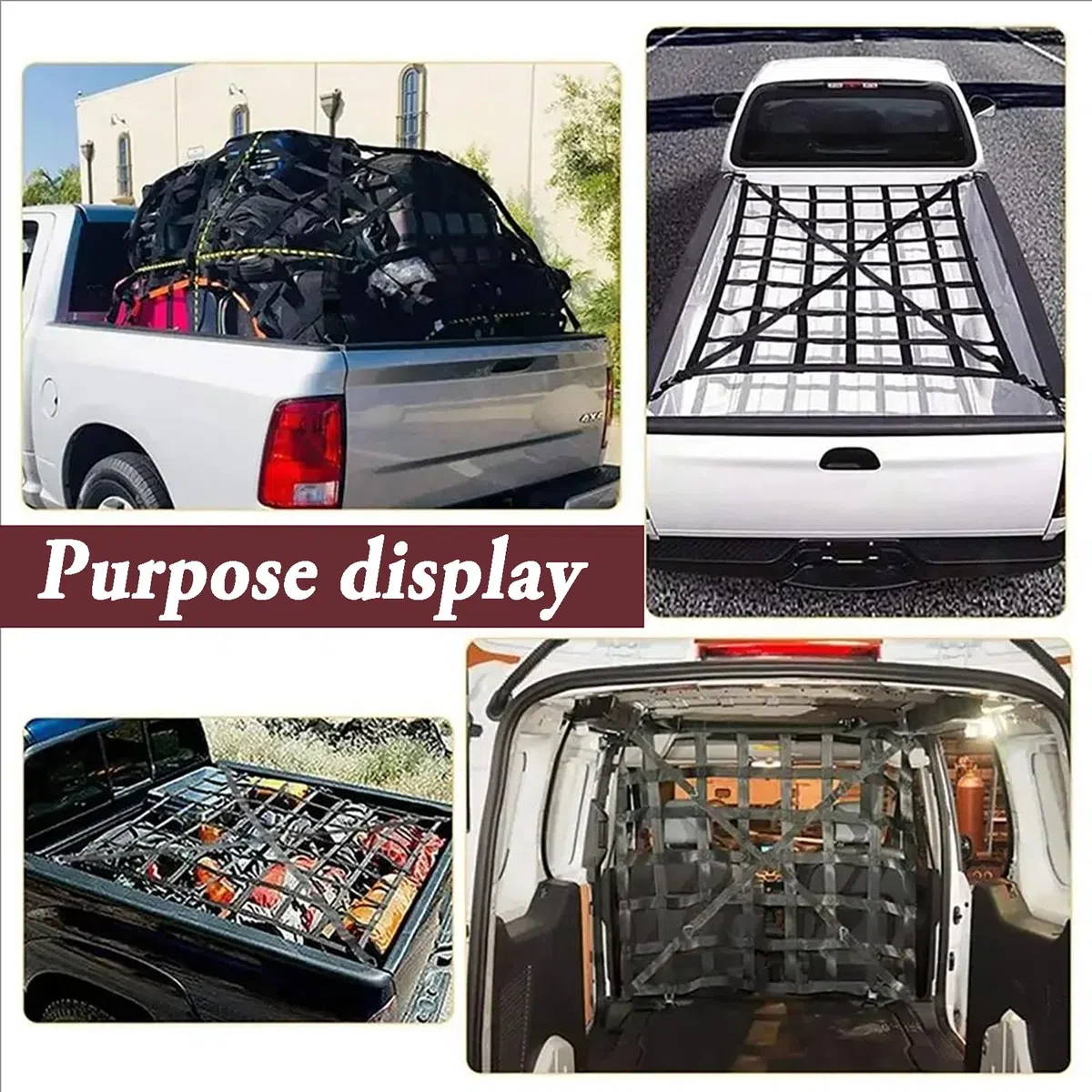 Ladungssicherungsnetz,Cargo Net,Luggage Net for Trailers,Ca. 127x106cm,Rissfest,4 Gurte,Geeignet Für Lkws,Anhänger,Pickup-Trucks,Suvs Usw.,Schwarz