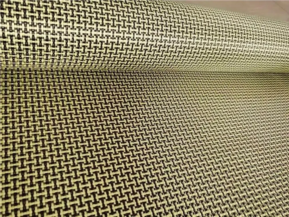 Gelbes Kevlar- und Kohlefaser-Mischgewebe, einfarbiges Hybrid-Carbon-Kevlar-Gewebe, 1100D / 3K, 200 g/m², 100cm X100cm