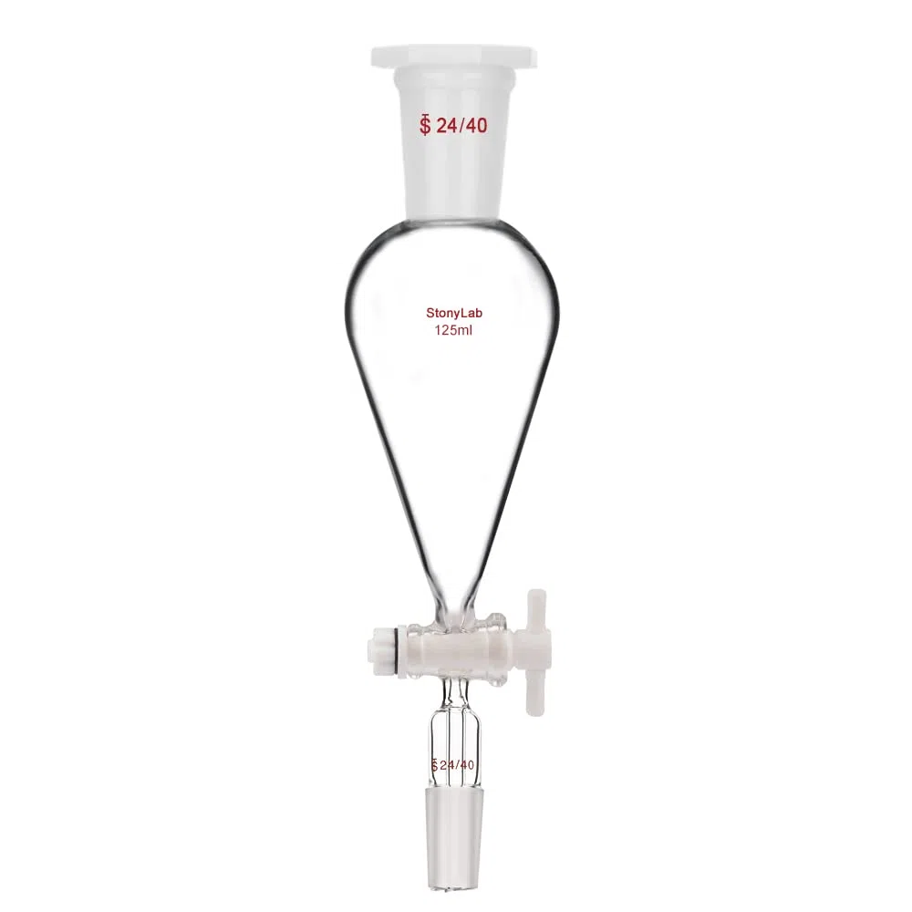 stonylab Scheidetrichter Glas, 125 ml Separatorentrichter mit PTFE-Absperrhahn Konischer Birnenförmiger Schwerwandiger Borosilikatglas Trenntrichter mit 24/40 Fugen