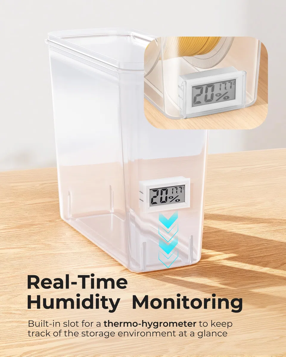 YOOPAI Pro Filament Aufbewahrungsbox mit Temperatur & Feuchtigkeitsmonitor – EinzelspulenLagerbox, luftdicht, sichtbares Display, feuchtigkeits- & staubgeschützt für 3D-Druck (4er-Pack)