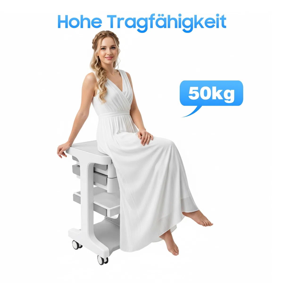 Laborwagen Medizinwagen mit 2 Schubladen und oberer Ablage, 60kg Rollbarer Medizinwagen Aufbewahrungswagen Friseurwagen SchöNheit Arbeitswagen Friseur Servierwagen für Klinik Salon (Grau)