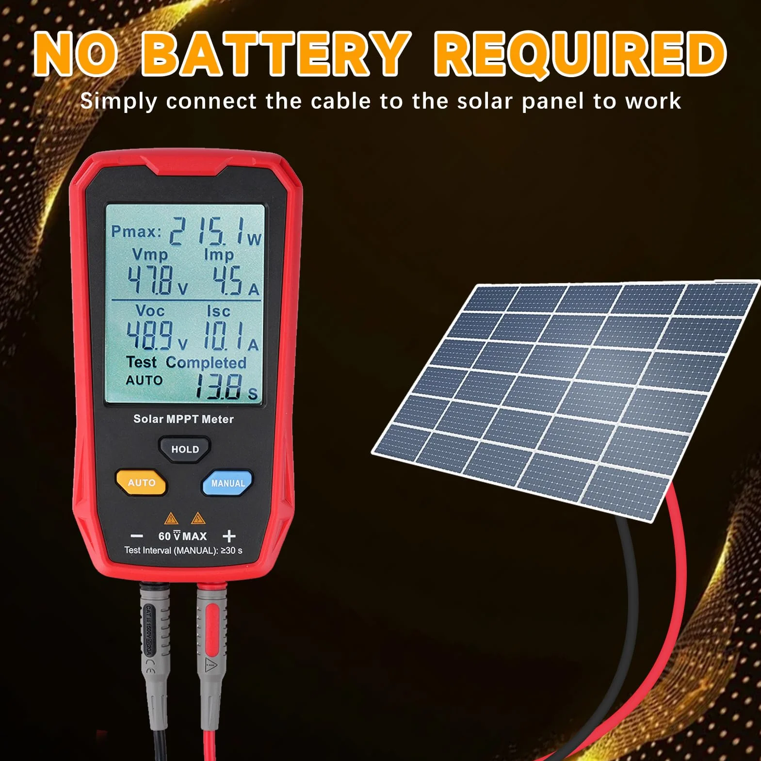 Buyweek MPPT Solarpanel Tester, 800W Photovoltaik Multimeter mit LCD-Display, kein Strom erforderlich, für PV Solar Panel Fehlerbehebung Leerlaufspannung Tester