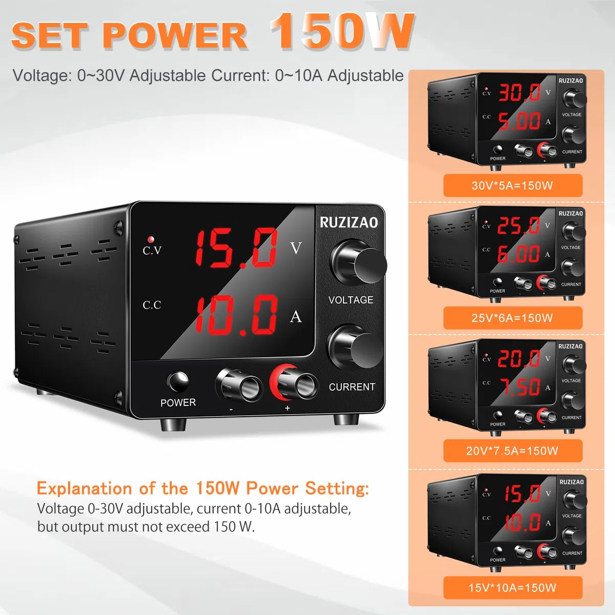 Kleines Labornetzteil 0~30V 0~10A 150W Fixed Leistung 3 Digit-Anzeige mit Encoder Einstellbar 30V 5A 15V 10A Labornetzgerät DC Regelbar Netzgerä Galvanik Labor DIY Labor DC-Stromversorgungen