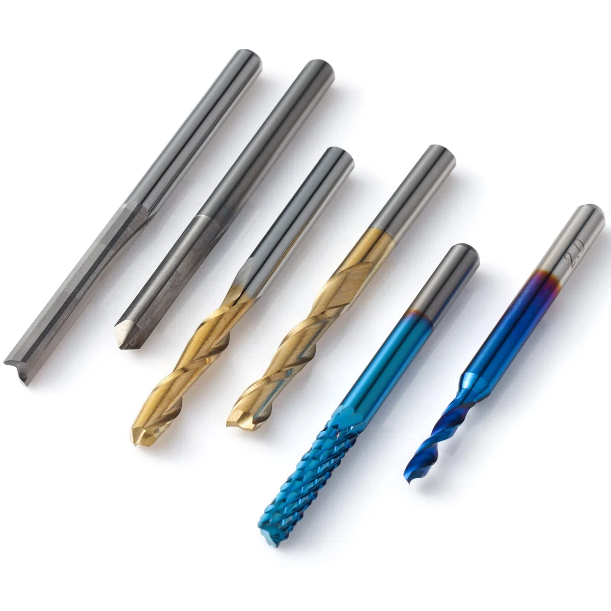 Genmitsu 50 Stück Hartmetall CNC Fräser-Satz, 1/8 Zoll Schaft 2-Flute Schaftfräser, Kugelfräser & Spiralfräser, PCB Drill Router Bits & V-Groove Gravierfräser, MC50A