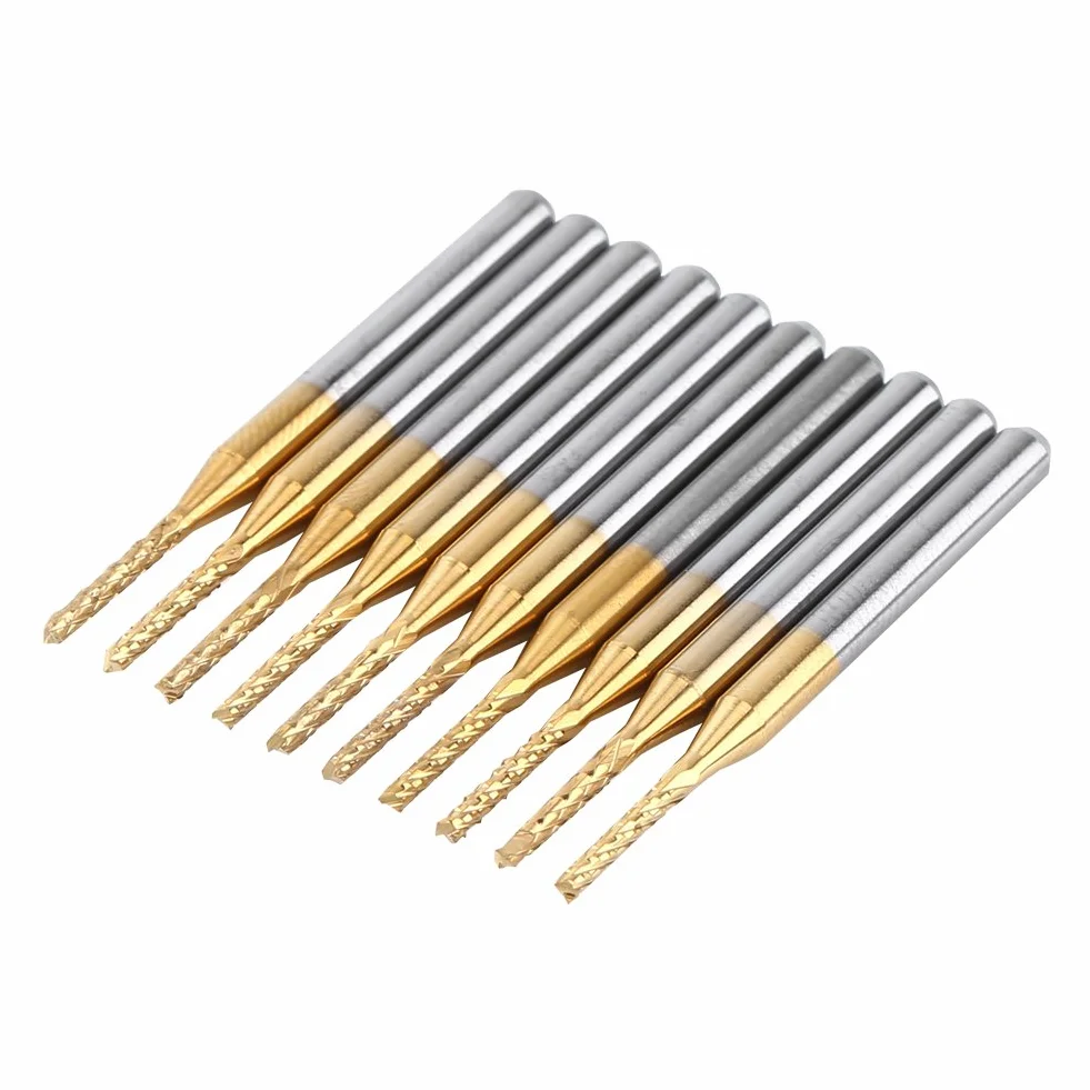 Schaftfräser Akozon 1.5mm Schneide Schaftfräser CNC PCB Gravur Bit Wolfram Beschichtung 1/8"Schaft Set von 10 Stück Fräser Schaftfräser Mikro Router