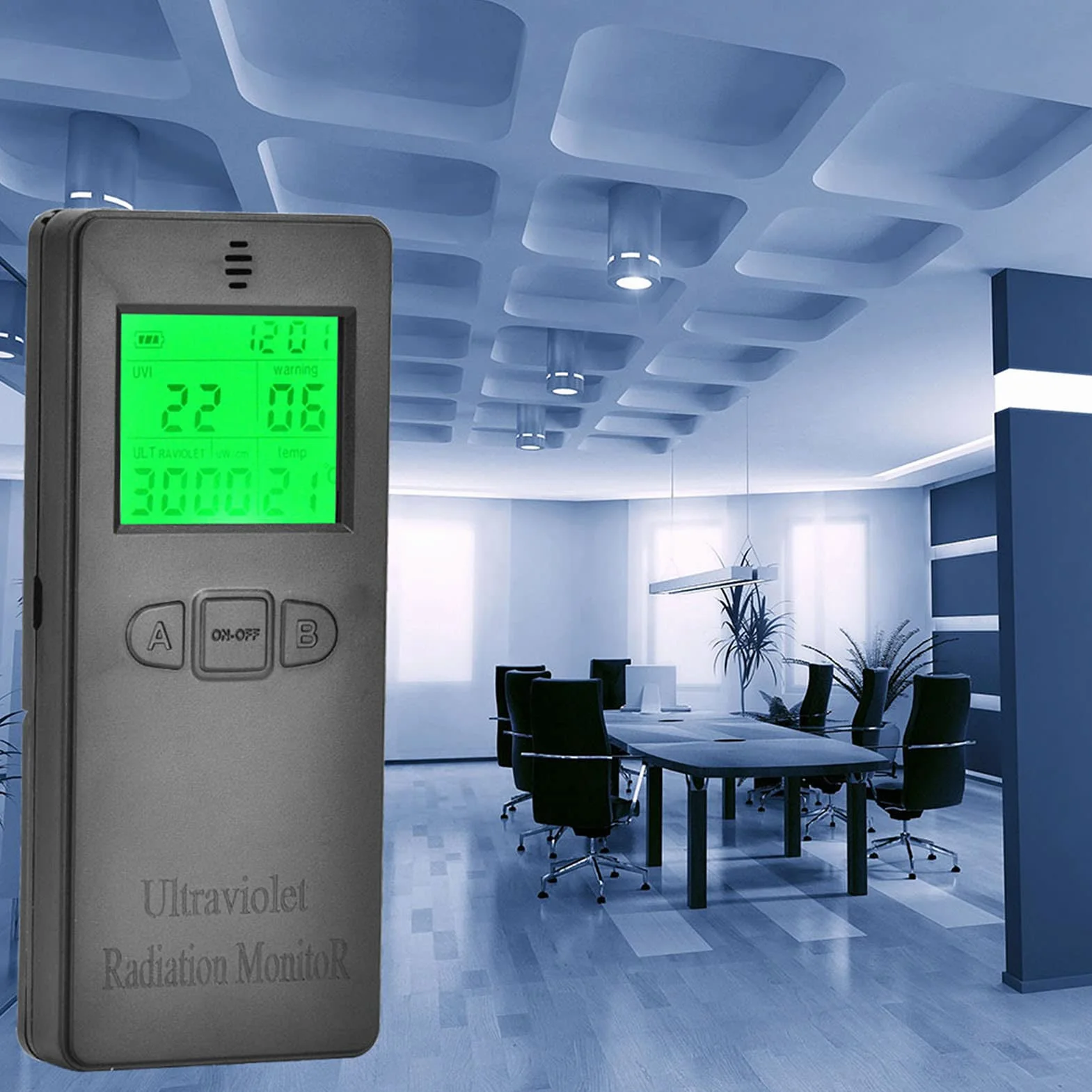 UV-Messgeräte, Digitales UV Messgerät für Tragbarer LCD UV Strahlungsdetektor, mit Temperaturanzeige, Messbereich 0–3000 W/cm², Mit LCD-Display, für UV Strahlen Heim Büro Innen und Außen