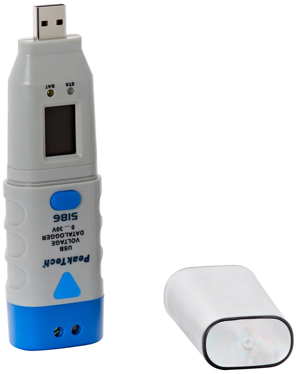 PeakTech P 5186 – USB Dattenlogger für Spannung 0-30V / DC – Datenlogger mit 32.000 Messwerten für elektronische Messung – Datenaufzeichner mit LCD-Display – Mit PC Software und externem Sensor