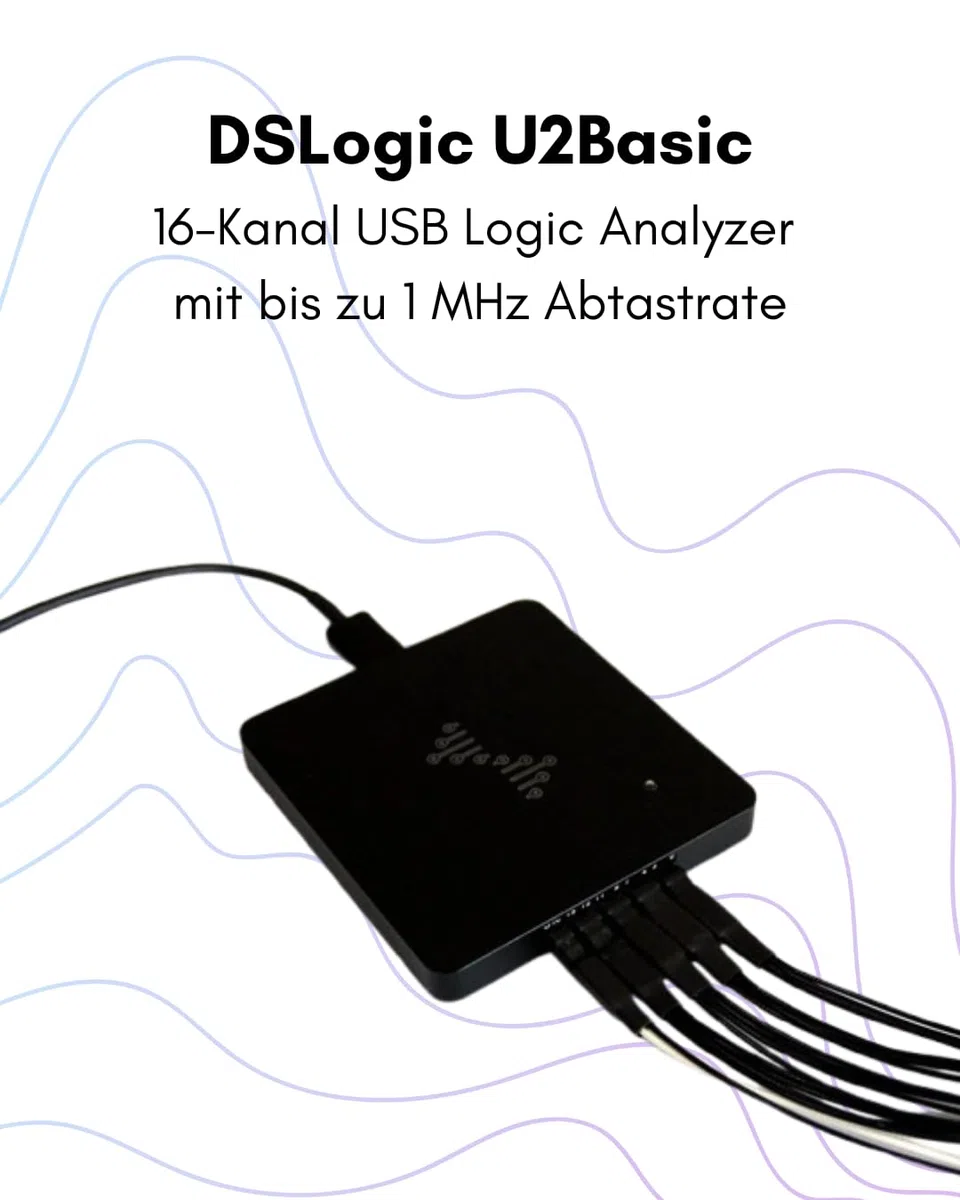 DreamSourceLab DSLogic U2Basic – 16-Kanal USB 2.0 Logikanalysator, bis zu 1 MHz Abtastrate, 64 Mbit Speicher, 16 G Stream-Tiefe, einstellbarer Schwellenwert, Aluminiumgehäuse, DSView-kompatibel