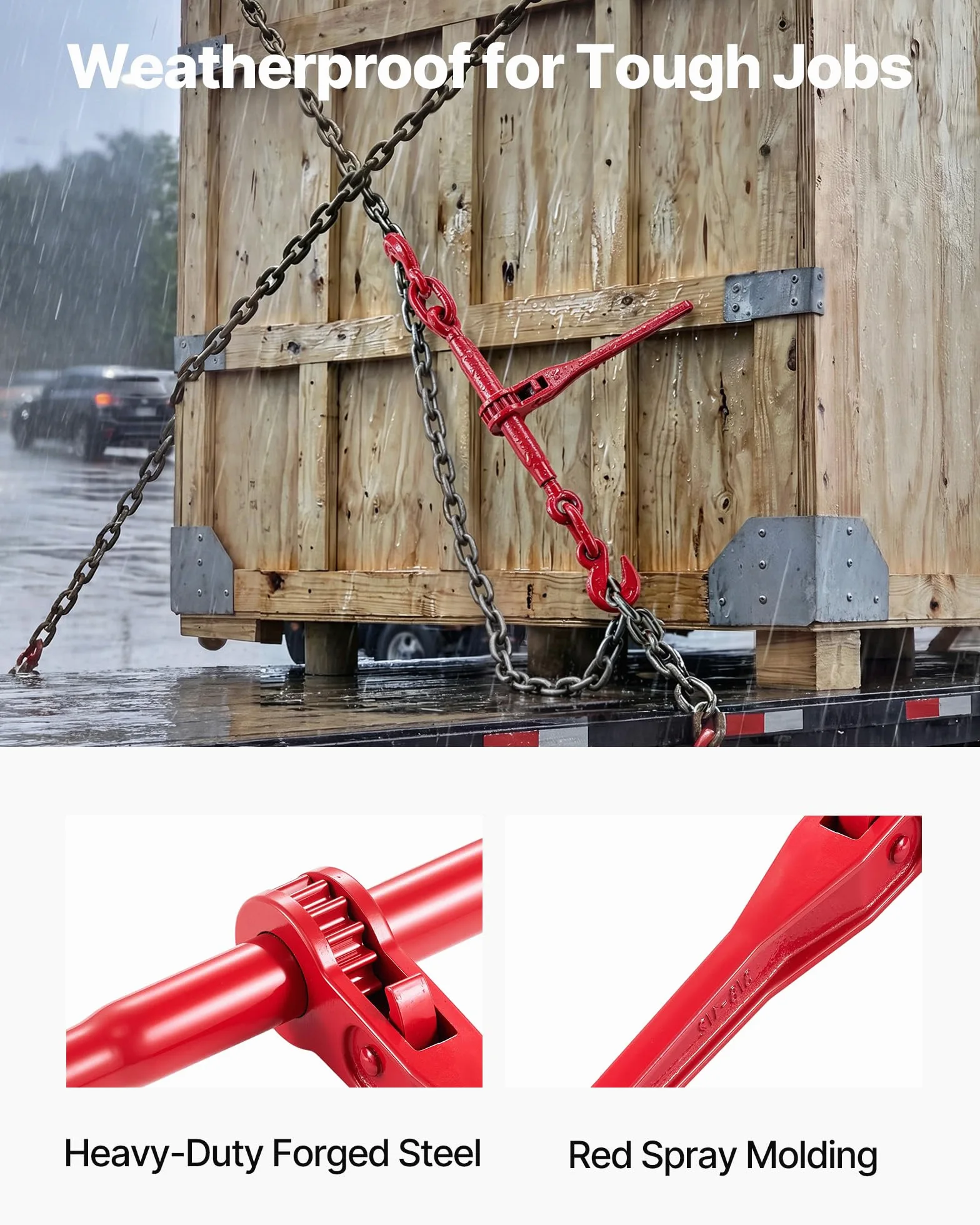 VEVOR 9215LBS 3/8" – 1/2" Ratschenbinder, 9.215 lbs, sichere Arbeitslast, G70-Haken und einstellbare Länge, für Ketten der Güteklasse 70–80, Festzurren, Transportieren, Abschleppen, 2er-Pack, Rot