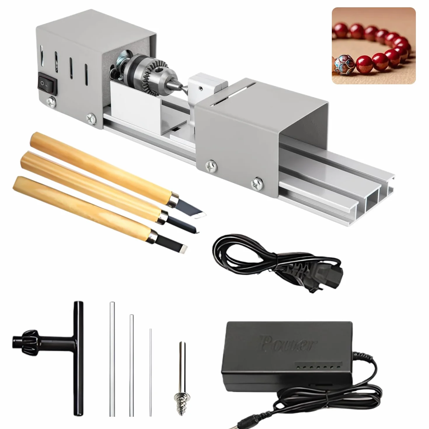 Mini Drehmaschine, Drehbank 2000-8000U/min, Metall Kleine Drehbank mit 7 Gang Einstellung, Klemmbereich von 0.02-0.24 Zoll, Drehmaschine Metall für Dreh, Einstech, Schleif