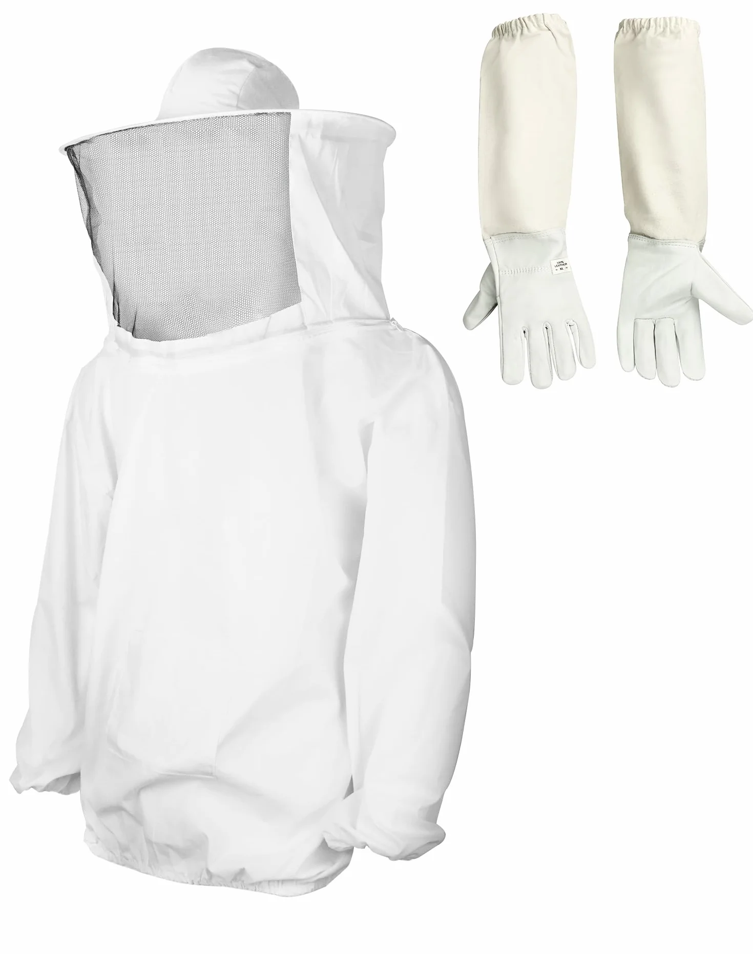 QWORK Imkeranzug mit langen Handschuhen, Imkerjacke mit Schleier, für Professionelle Bienenbisse Verhindern, XL