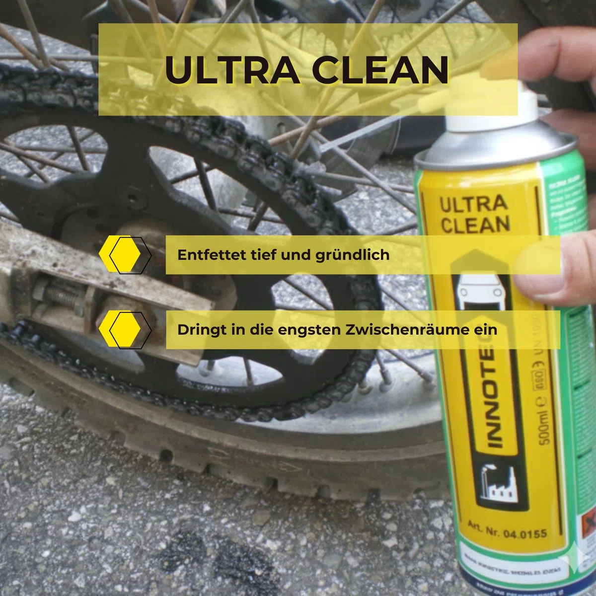 2 Stück INNOTEC Ultra Clean 500 ml Aerosol – Intensivreiniger für KFZ, Industrie und Werkstatt – löst Öl, Fett, Teer, Wachs, Kleber & Schmutz – mit Sprührohr für präzise Anwendung – Premium Qualität