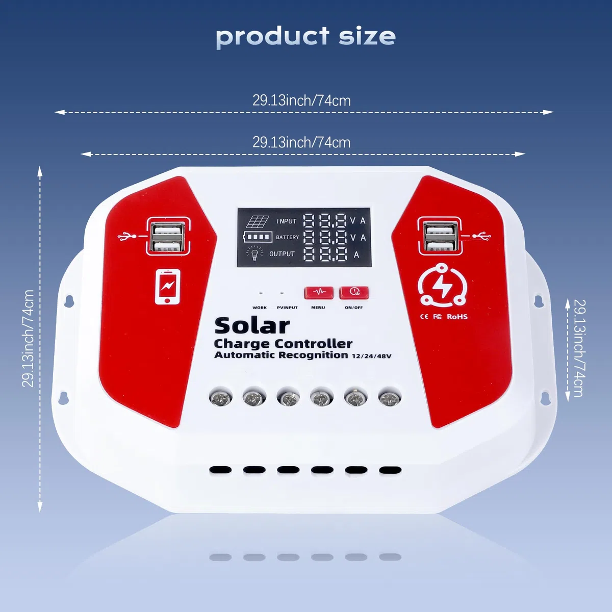 100A Laderegler Solar 12V/24V/48V, Mit LED-Display, 4 USB-Anschlüssen, Solarpanel-Regler Intelligente PWM, Vollständiges 3-Stufen-Lademanagement Für AGM/Lifepo4/NCM Im Wohnmobil Solar System