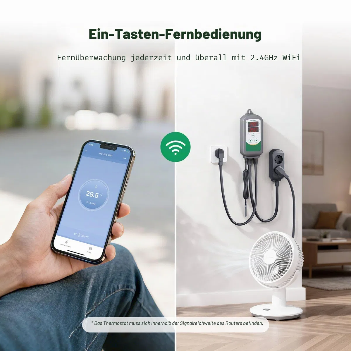 Inkbird Heizen Kühlen Thermostat, ITC-308-WIFI Steckdose Temperaturregler Fernsteuerung per App, Grau, Wi-Fi
