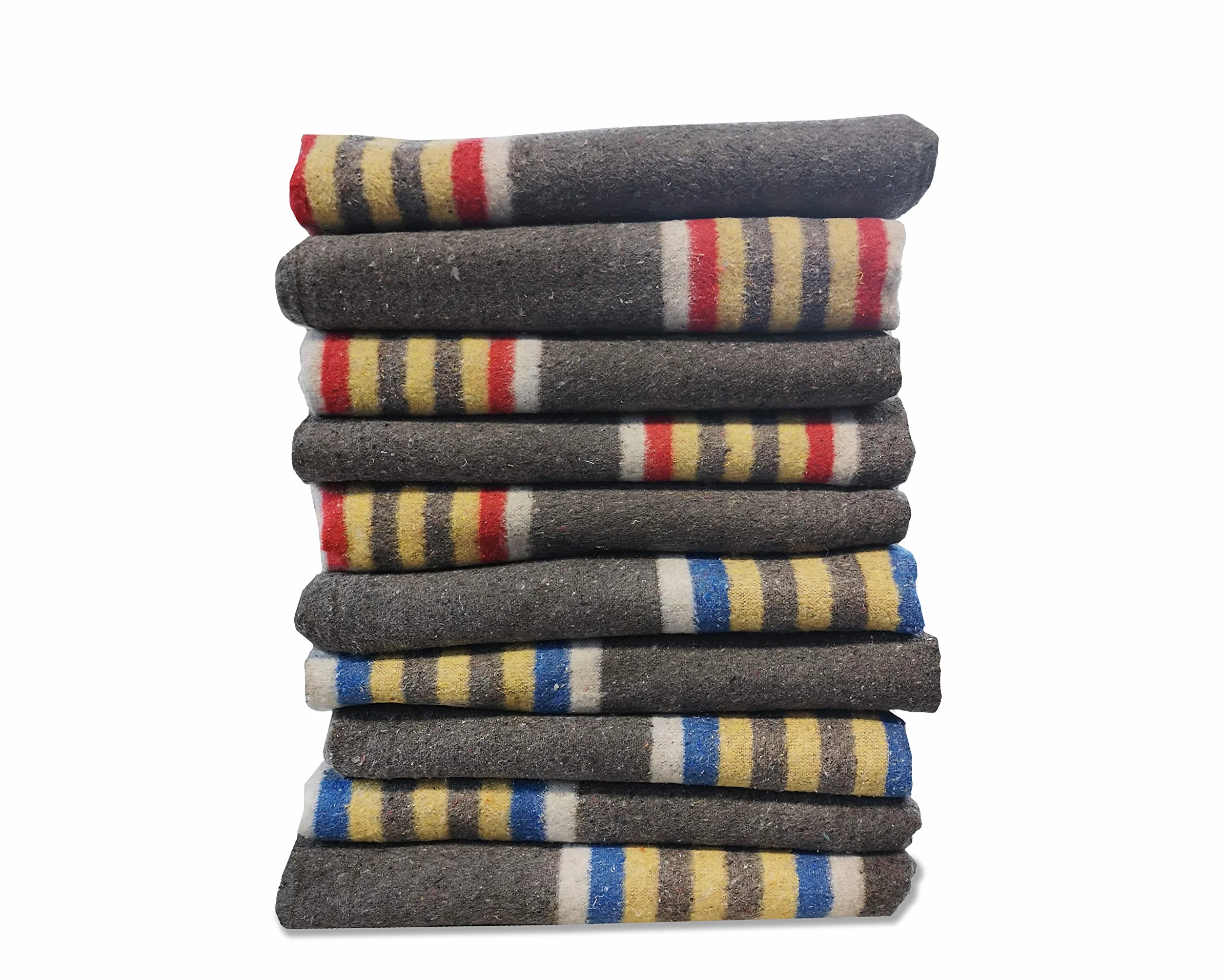 Vielseitiges Umzugsdecken-Set: 10 Gestreifte Decken 150 x 200 cm aus recycelten Materialien, je 1300 g – Rote und Blaue Streifen, ideal für Möbeltransport, Umzüge und Lagerung