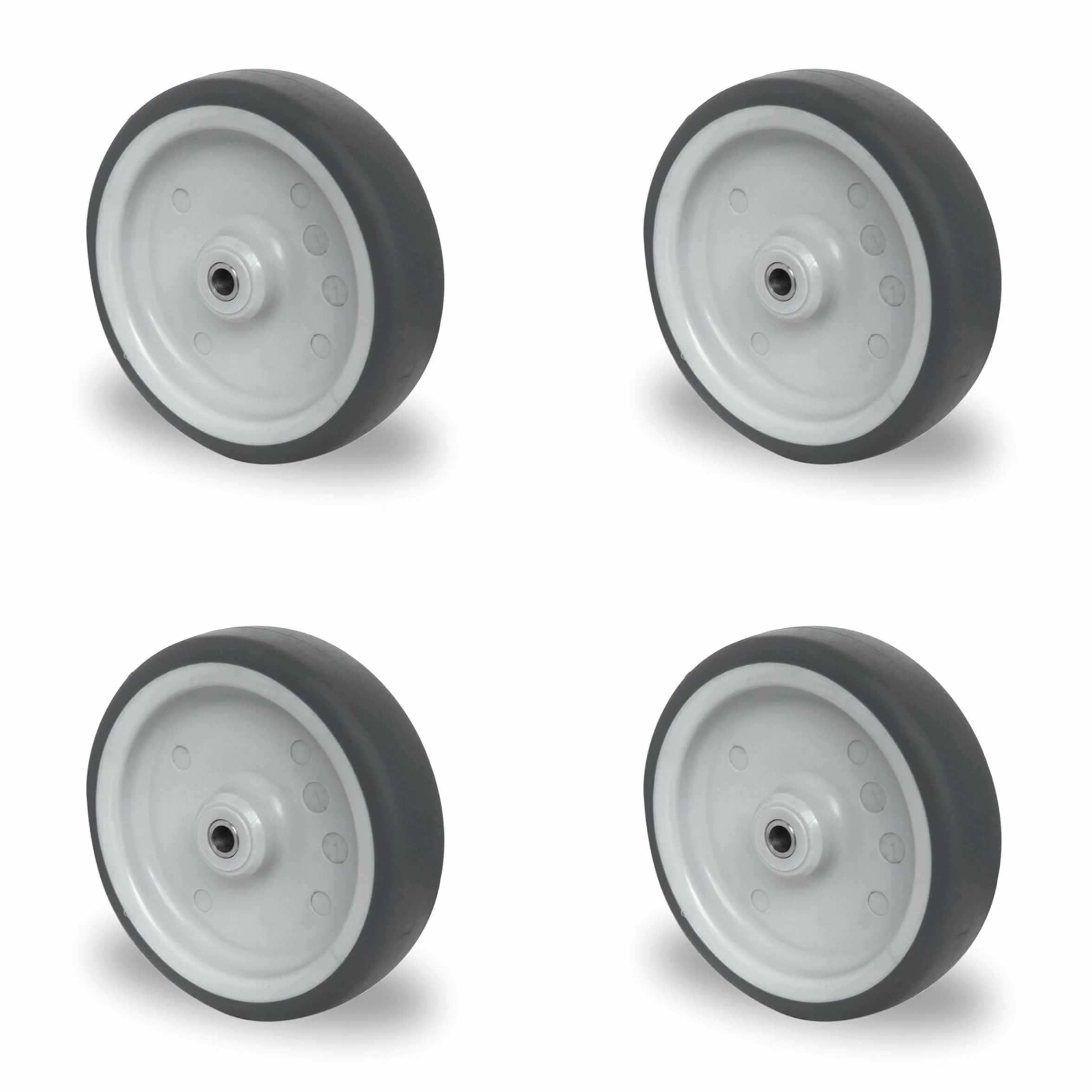 4er Set Einbaurad 150 mm – TPE Apparaterolle Grau – 100 kg Tragkraft pro Rad – Spurlos & Leise – Ersatzrad für Transportwagen, Grillwagen & Werkstatt – Gleitlager inkl. Achsmaterial