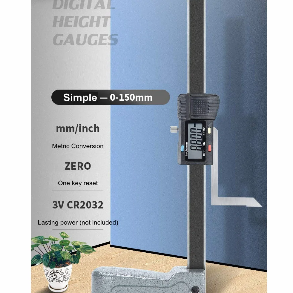 Zunate Digitales Höhenmessgerät, 0-150mm Digital Precision Height Aperture Tiefenmesser mit Edelstahlfuß, Elektronisch Höhenmesser mit LCD Digitalbildschirm für die Holzbearbeitung