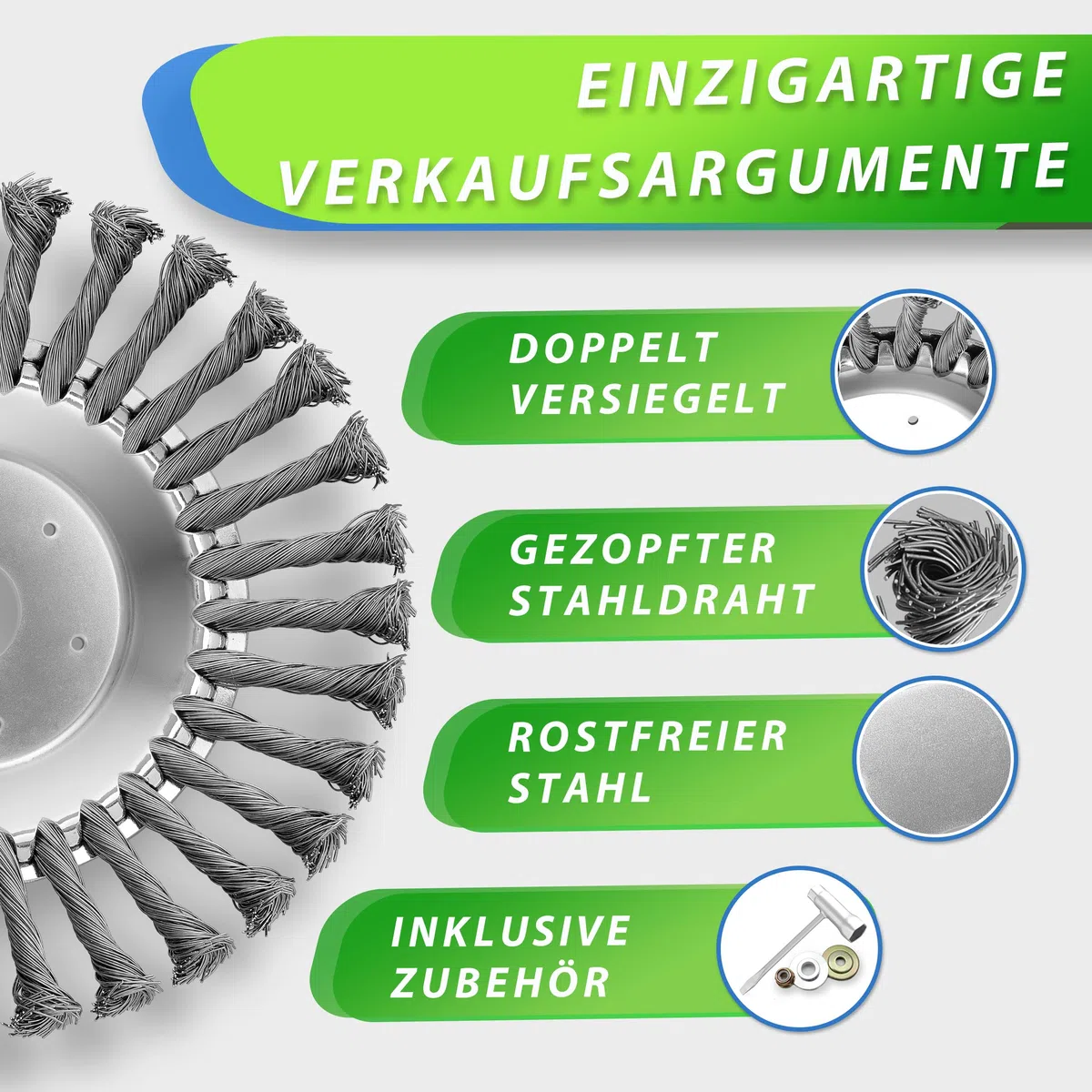 i-LEFNATE Unkrautbürste für Motorsense – 200x25,4mm Drahtbürste, Moos & Unkraut Entferner, robuste Stahlbürste für Garten, Pflasterfugen & Steinwege, inkl Adapter für 25,4mm & 20cm Bohrung