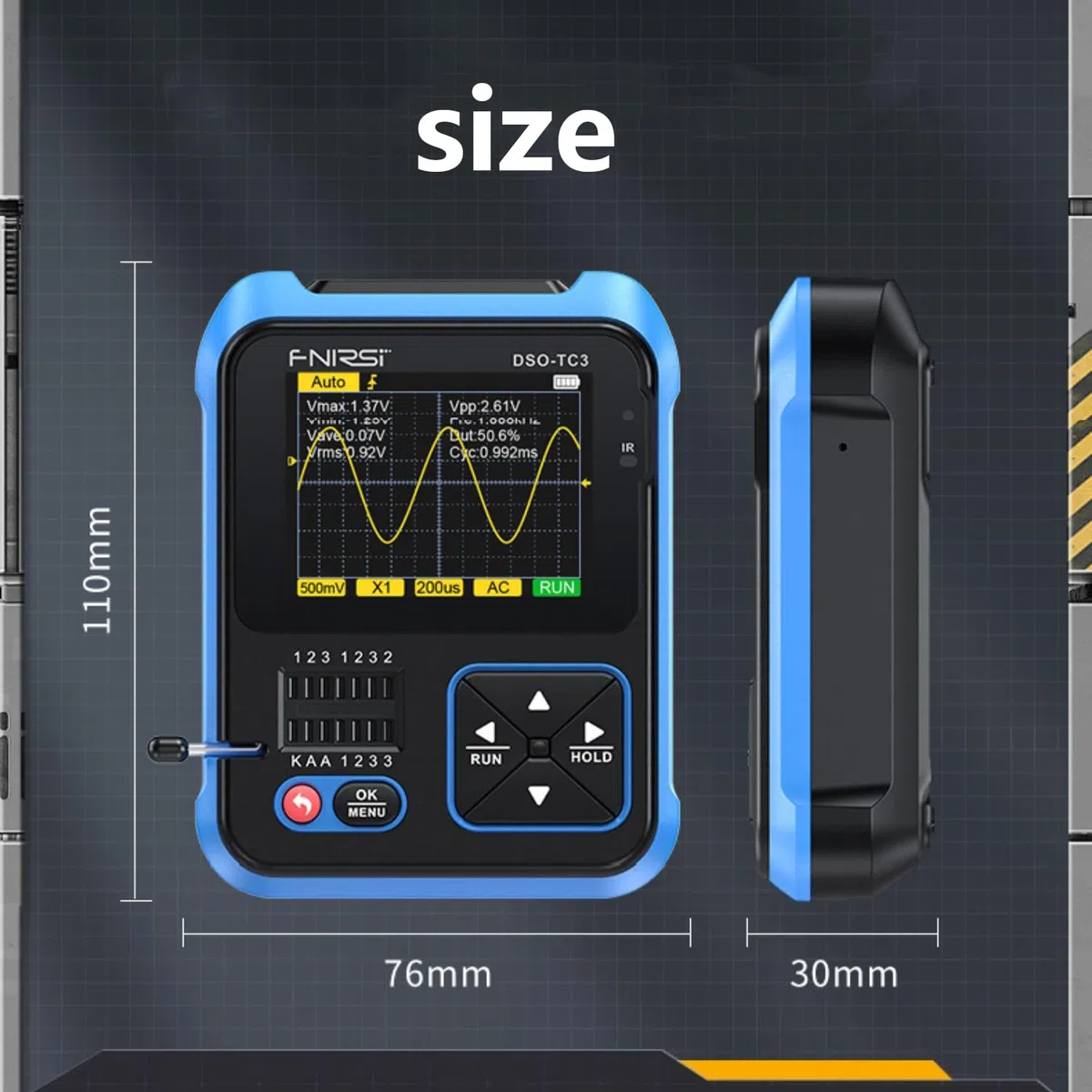 WANGCL TC3 - Tragbares 3-in-1-Oszilloskop, ESR-Tester, 2,4-Zoll-TFT-Display, 1500 mA, digitales Mini-Oszilloskop, 200 kHz Bandbreite und 2,5 MS/s Abtastrate