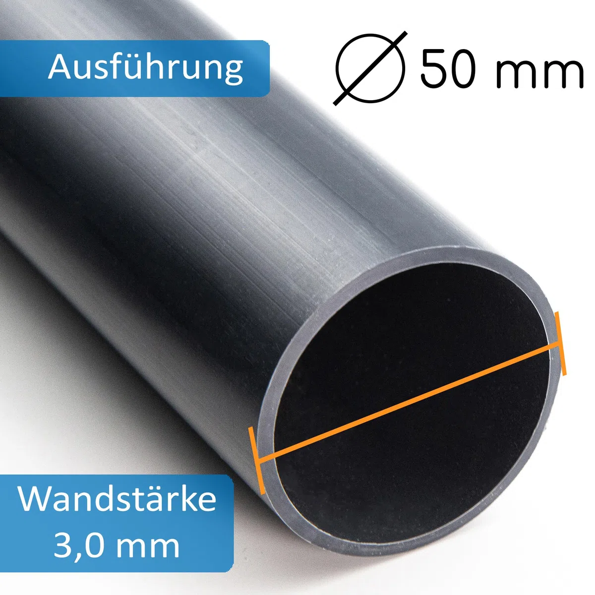5x PVC Rohre 50mm Außendurchmesser I 1 1/2 Zoll Kunststoffrohre 1m PN10 10 bar I Glatte Rohrenden zum Verkleben in Klebemuffen I Pool Teich Aquaristik Entwässerung Bewässerung I bm037