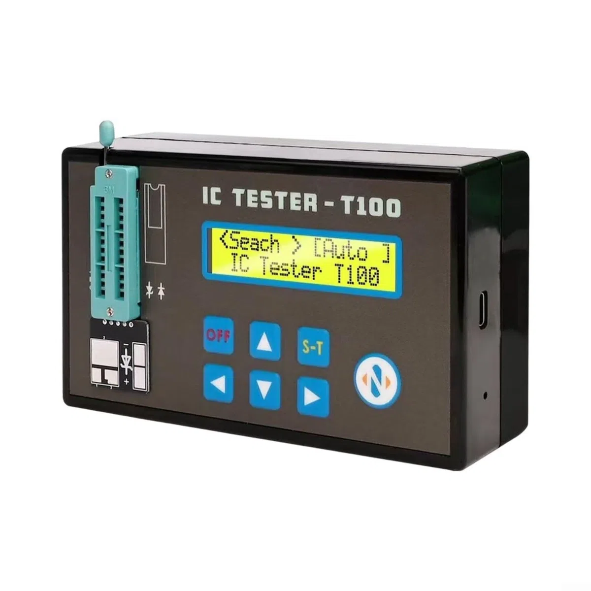 IC-Tester TESTER-T100 für Logikchips, Transistoren & Dioden – 1300+ Bauteile, 74HC/74LS/CD4000, Automatische Erkennung, Energiesparfunktion(Main unit + dock)
