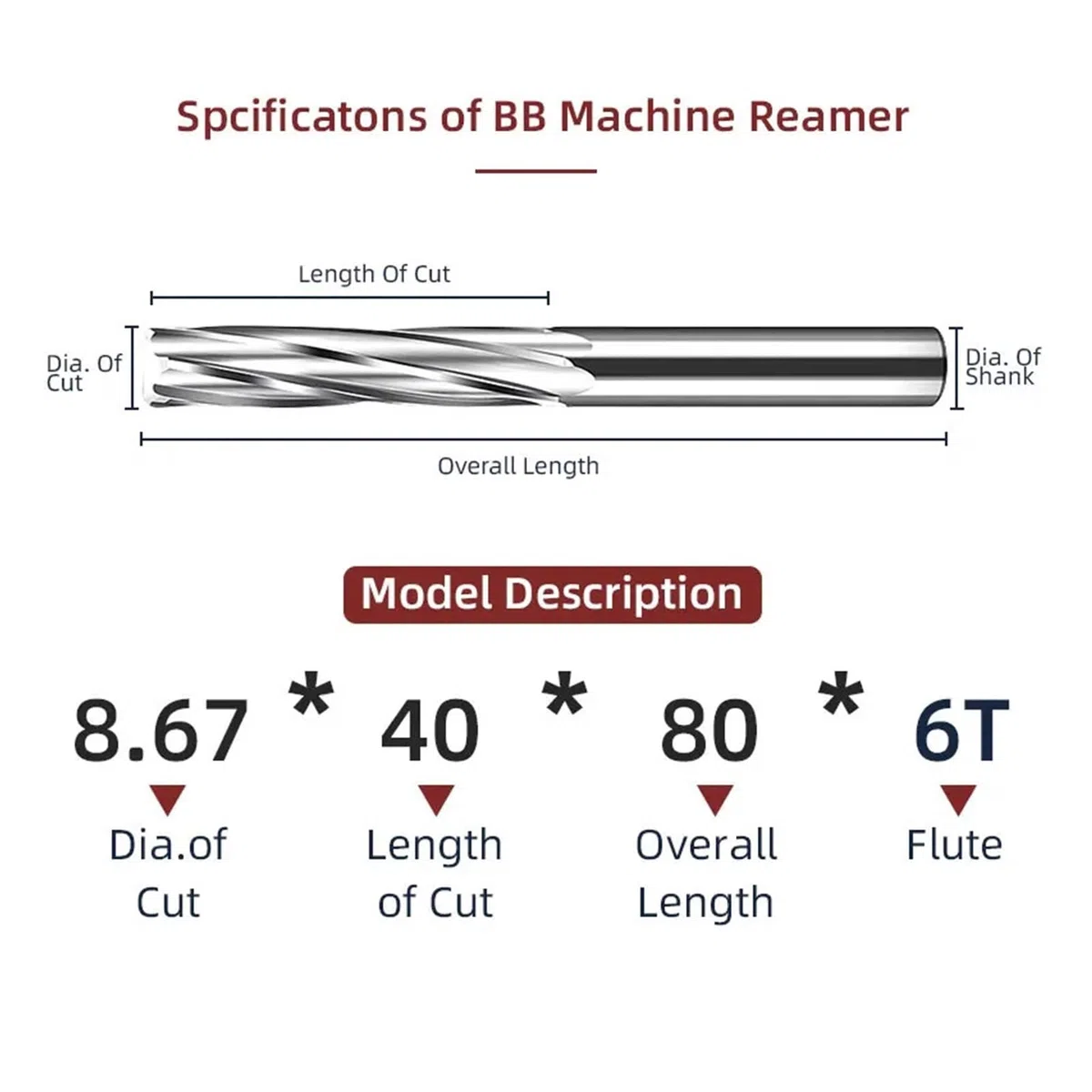 8,67–12,09 Maschinenreibahle Spiralnut Vollhartmetall Unbeschichtet Toleranz-Spannfutter Metallschneider CNC For Aluminium(8.82mm)