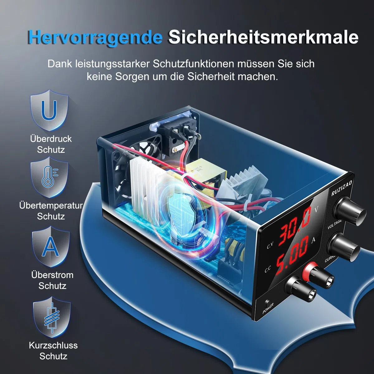 Labornetzteil 0~30V 0~5A 150W, Labornetzgerät mit 3 Stelliger LED Anzeige, Einstellbares Schaltnetzteil Upgrade Geberknopf, Mini Labornetzteil Regelbar