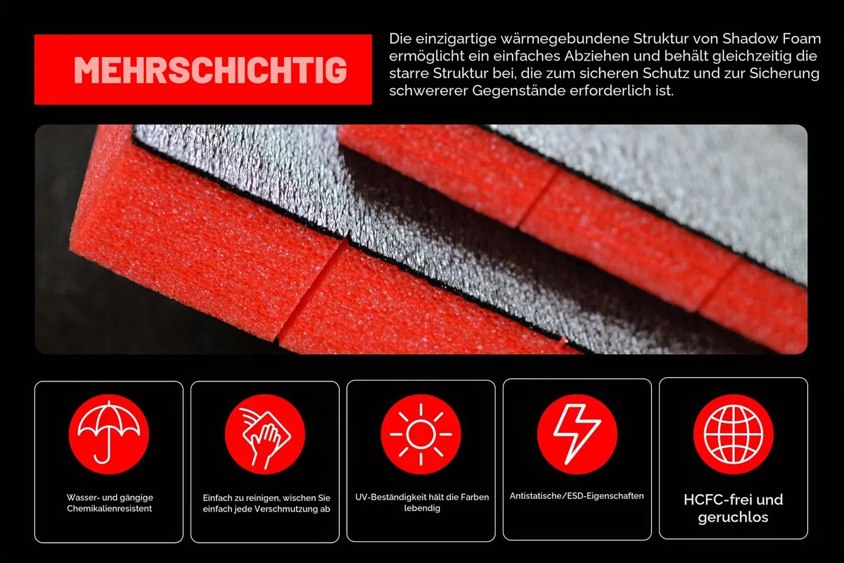 Shadow Foam L-Boxx Einsätze [Doppelpack] für Bosch L-Boxx 102-374 Schaumstoff für Sortimo L-Boxx Modular Werkzeugkoffer (50mm, Rot)