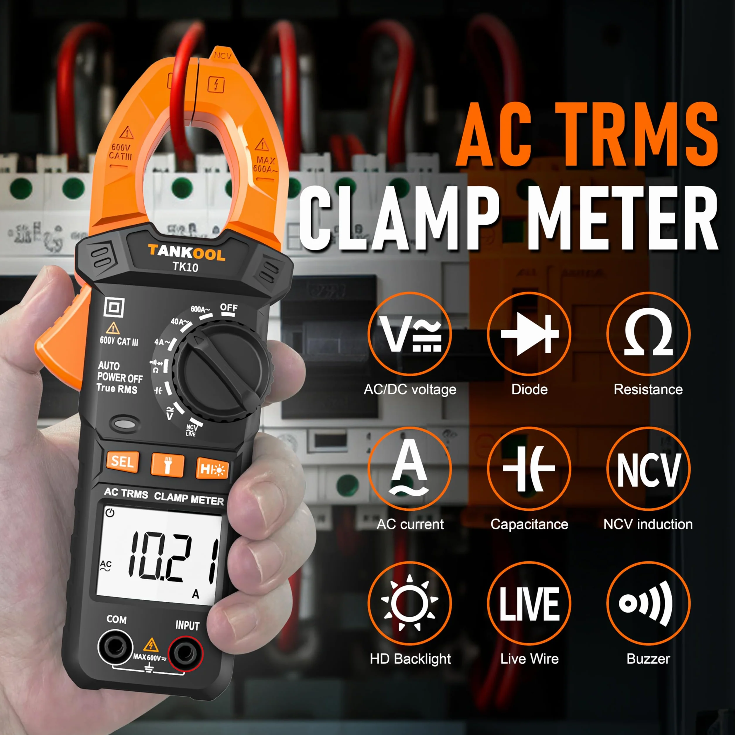 Stromzange,Digitale Intelligente Stromzange AC DC,4000 Zähler TRMS,Zangenamperemeter Taschenlampe Hintergrundbeleuchtung für die Messung AC/DC Spannung Strom Kontinuität Diode NCV
