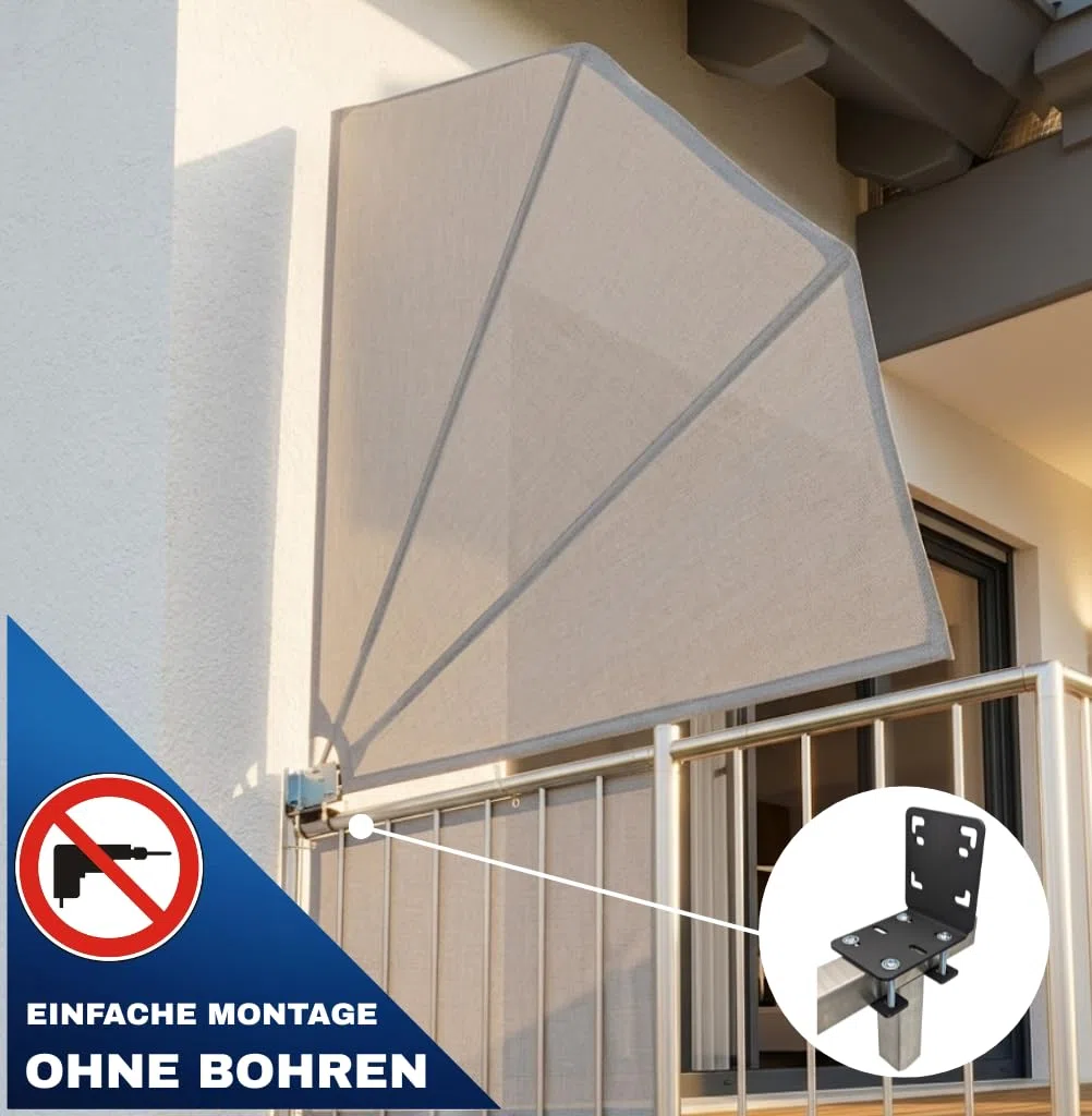 Balkonfächerhalter Adapter für Balkongeländer Eckig Balkonfächer bis 160cmx160cm hochwertige Befestigung/Halter/Adapter am Geländer Ohne Bohren!