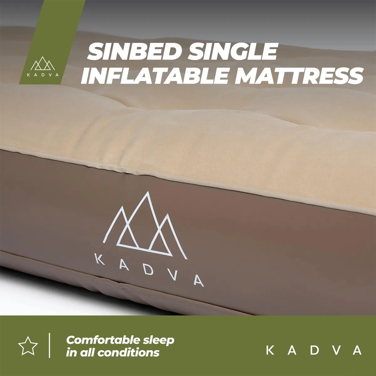 KADVA SINBED Single Luftmatratze in Beige (191x99x22 cm), Tragkraft 140 kg, auslaufsicher mit Doppelventil, PVC, Reparaturflicken. Ideal für Camping, Reisen, Zusatzbett.