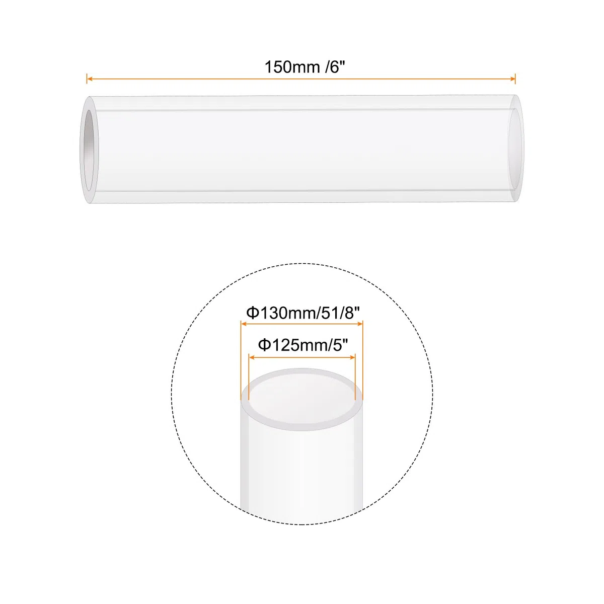 2 Stück Transparent Rohr, ID 125mm OD 130mm LÄNGE 150mm Acryl Kunststoffrohr für Lampenbau, Stehlampen, Möbel